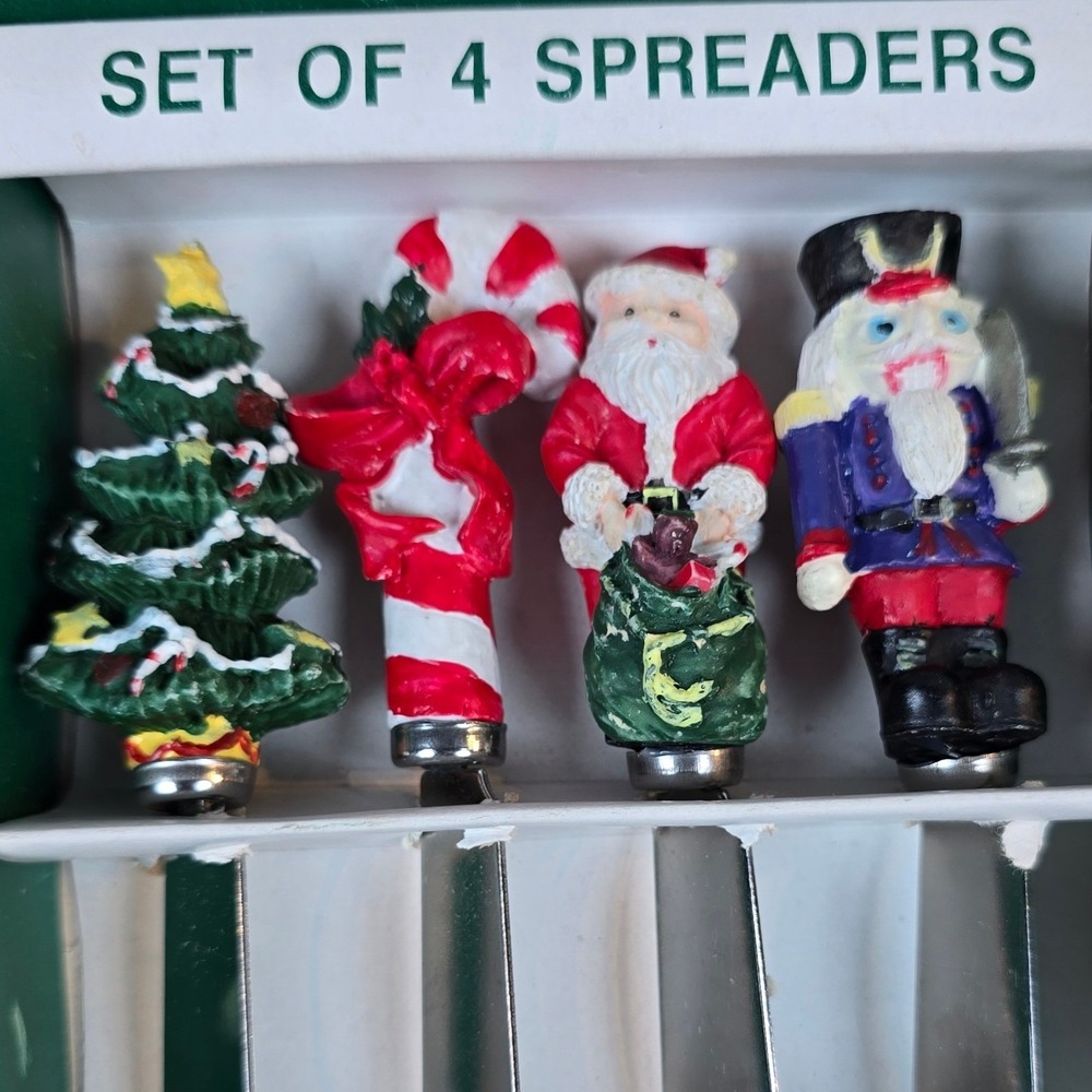 Boston Warehouse Christmas Set of 4 Spreaders Santa Toy Soldier Candy Cane 1996